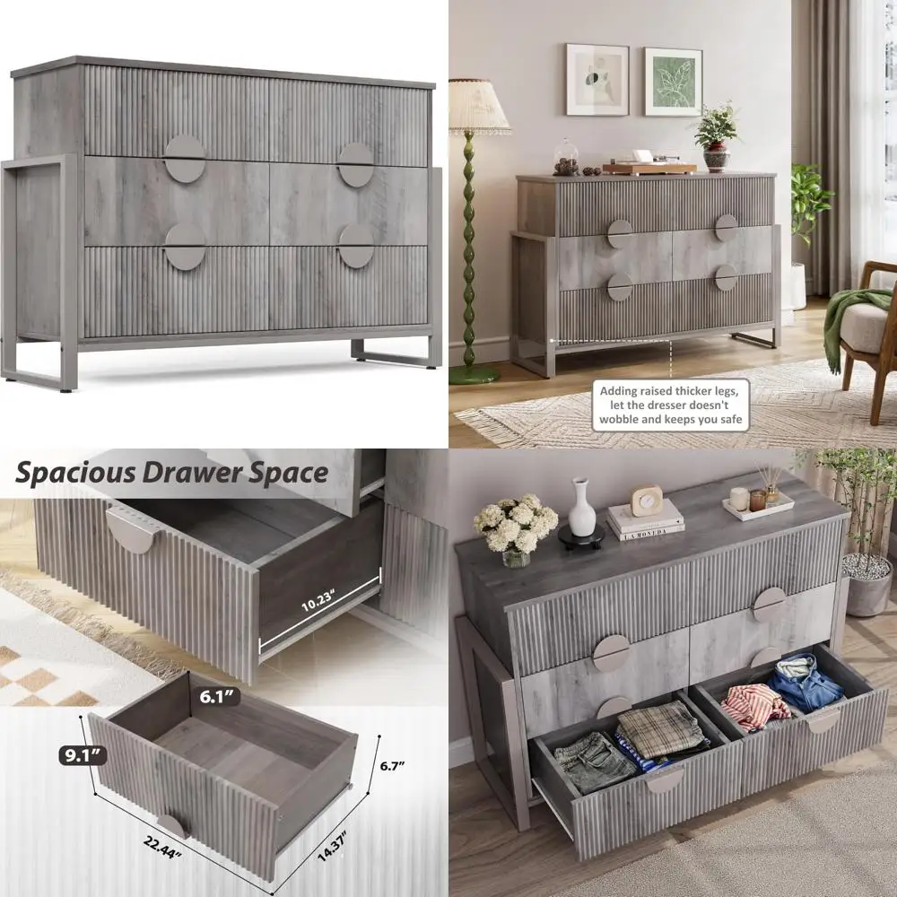 Современный рифленый комод шириной 50 дюймов с 6 глубокими ящиками и изогнутым профилем.
Современный рифленый комод шириной 50 дюймов с 6 глубокими ящиками и изогнутым профилем.