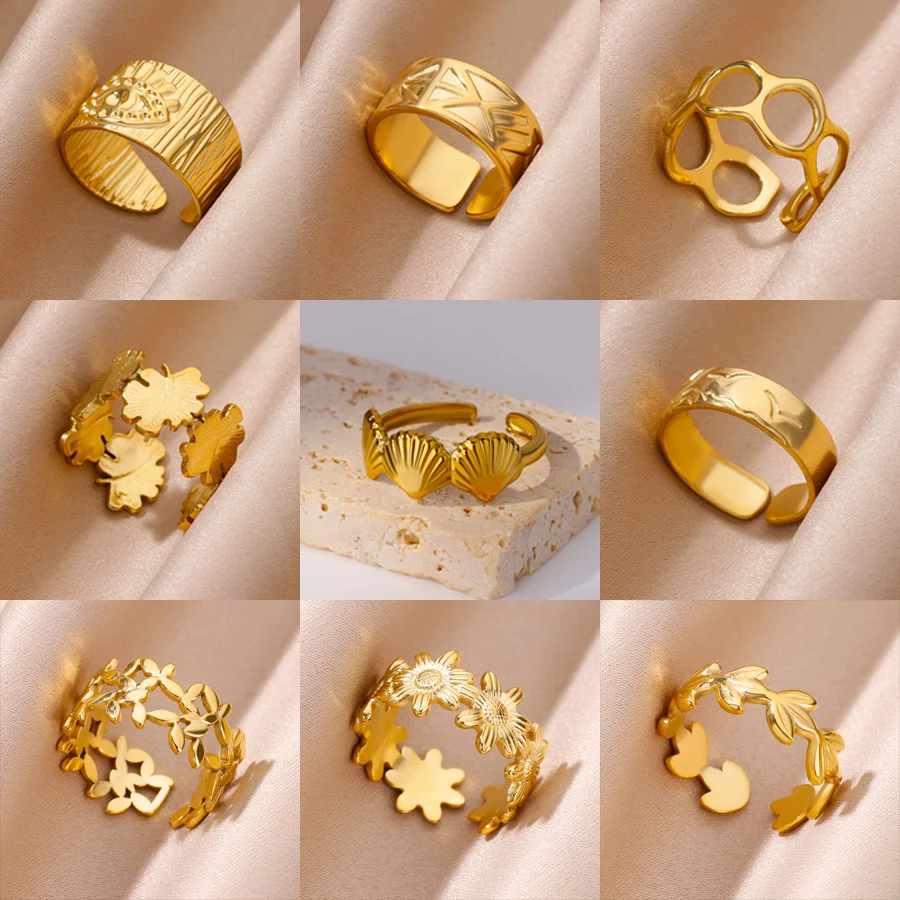 Gold Color Rings for Women Opening Stainless Steel Ring 2024 Trend New in Femme Party Jewelry Finger Accessories anillos mujer
Gold Color Rings for Women Opening Stainless Steel Ring 2024 Trend New in Femme Party Jewelry Finger Accessories anillos mujer