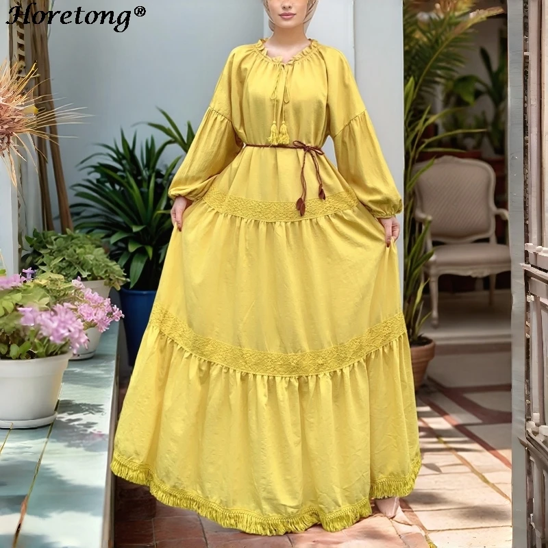 Lace Patchwork Tassel Belt Muslim Abaya 2026 New Tiered Ruffle Hem Lantern Sleeve Belted Modest Casual Ramadan Eid Maxi Dress
Lace Patchwork Tassel Belt Muslim Abaya 2026 New Tiered Ruffle Hem Lantern Sleeve Belted Modest Casual Ramadan Eid Maxi Dress