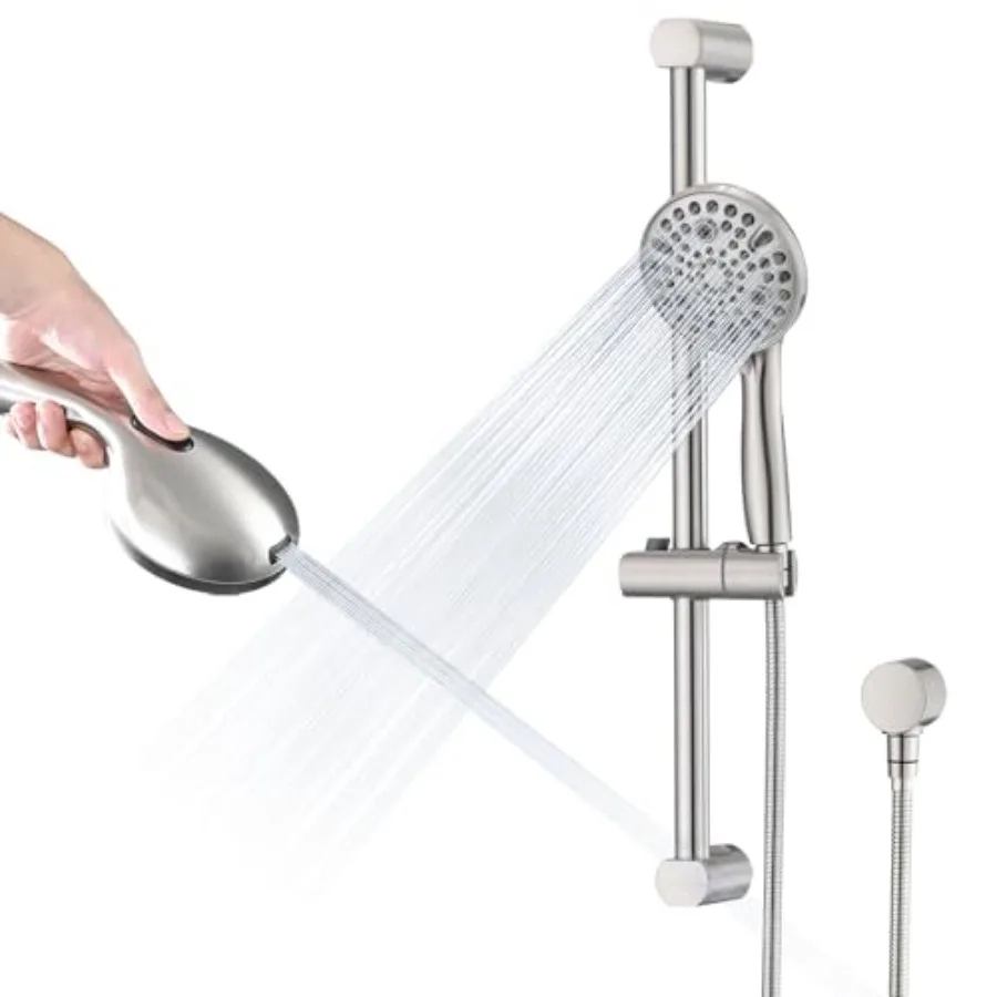 Hand Shower with Slide Bar High Pressure 10 Setting Handheld Shower Head Adjustable Height 24" Slide Bar Wall Supply Elbow and
Hand Shower with Slide Bar High Pressure 10 Setting Handheld Shower Head Adjustable Height 24" Slide Bar Wall Supply Elbow and