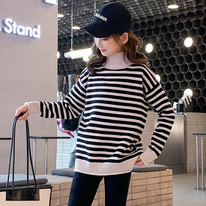 Girls Sweater Autumn Winter Knitted Bottoming Shirts Fashion Children Striped Turtleneck Pullover Sweater for Girls Kids Clothes
Girls Sweater Autumn Winter Knitted Bottoming Shirts Fashion Children Striped Turtleneck Pullover Sweater for Girls Kids Clothes
