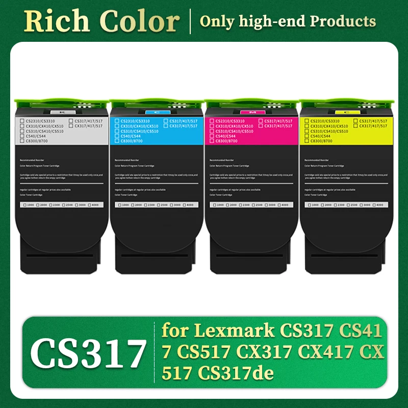 Совместимый тонер-картридж CS317 для Lexmark CS317 CS317dn CS417 CS417dn CS517 CS517de CX317 CX317dn CX417 CX417de CX517 CX517de
Совместимый тонер-картридж CS317 для Lexmark CS317 CS317dn CS417 CS417dn CS517 CS517de CX317 CX317dn CX417 CX417de CX517 CX517de