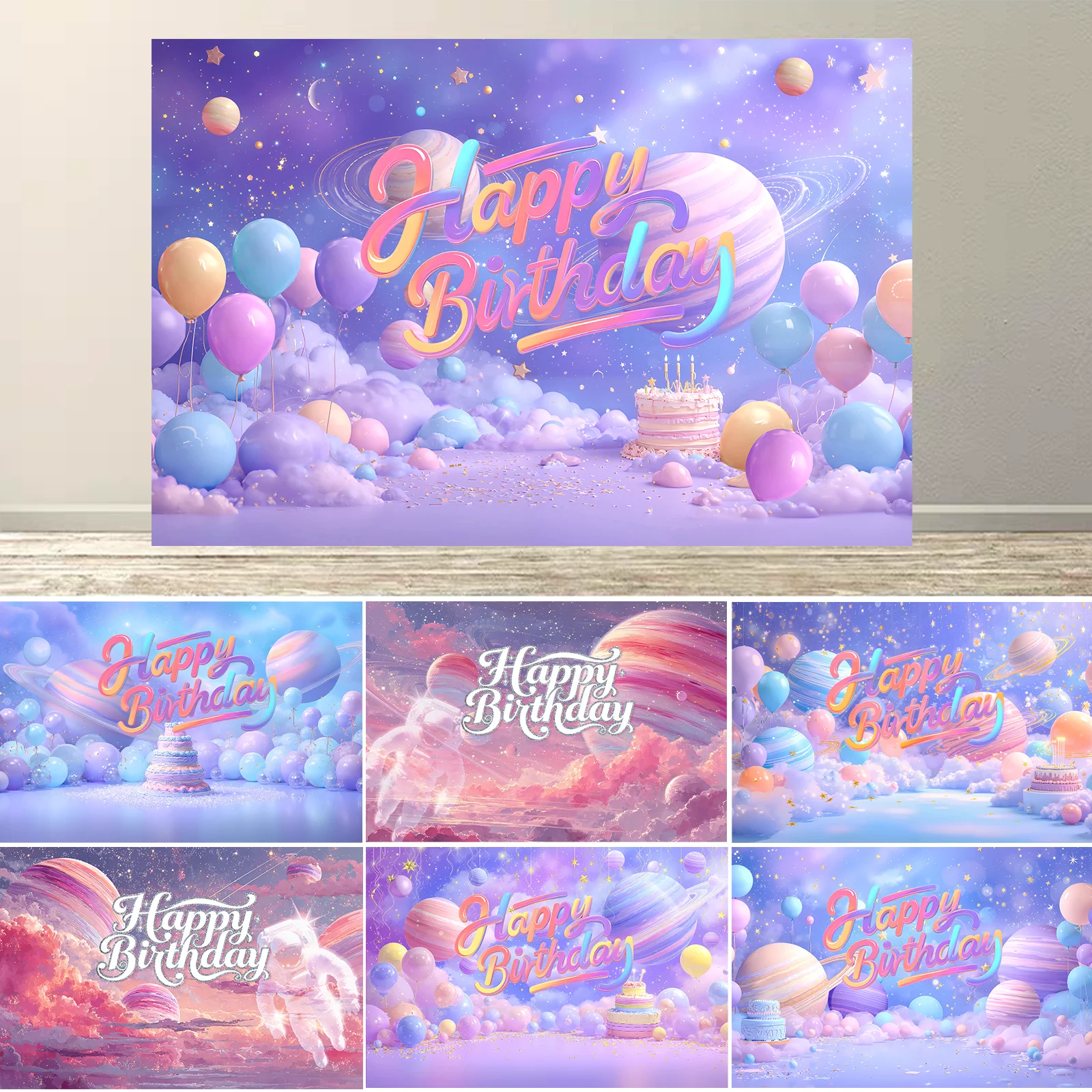 Happy Birthday Backdrops Cloth Purple Pink Dreamy Planet Balloon Cloud Cake Baby Shower Photography Background Banner Props
Happy Birthday Backdrops Cloth Purple Pink Dreamy Planet Balloon Cloud Cake Baby Shower Photography Background Banner Props