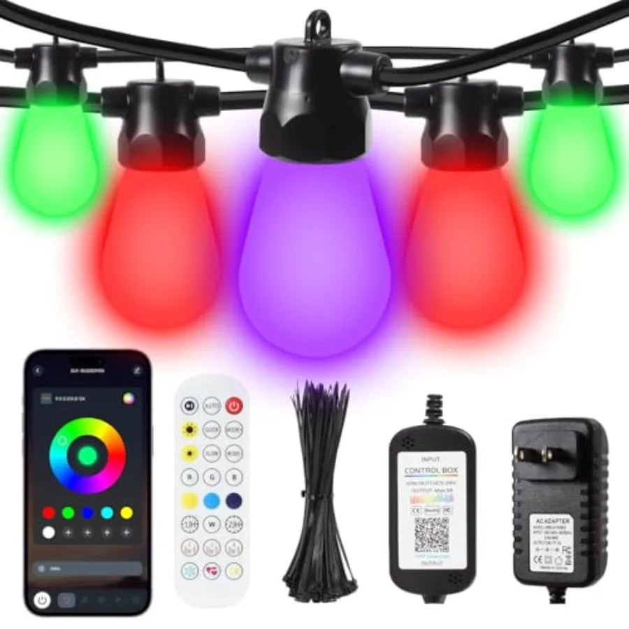 100ft Outdoor String Lights RGBW Patio Lights with 30 LED Dimmable Bulbs App and Remote Control IP68 Waterproof Shatterproof Co
100ft Outdoor String Lights RGBW Patio Lights with 30 LED Dimmable Bulbs App and Remote Control IP68 Waterproof Shatterproof Co