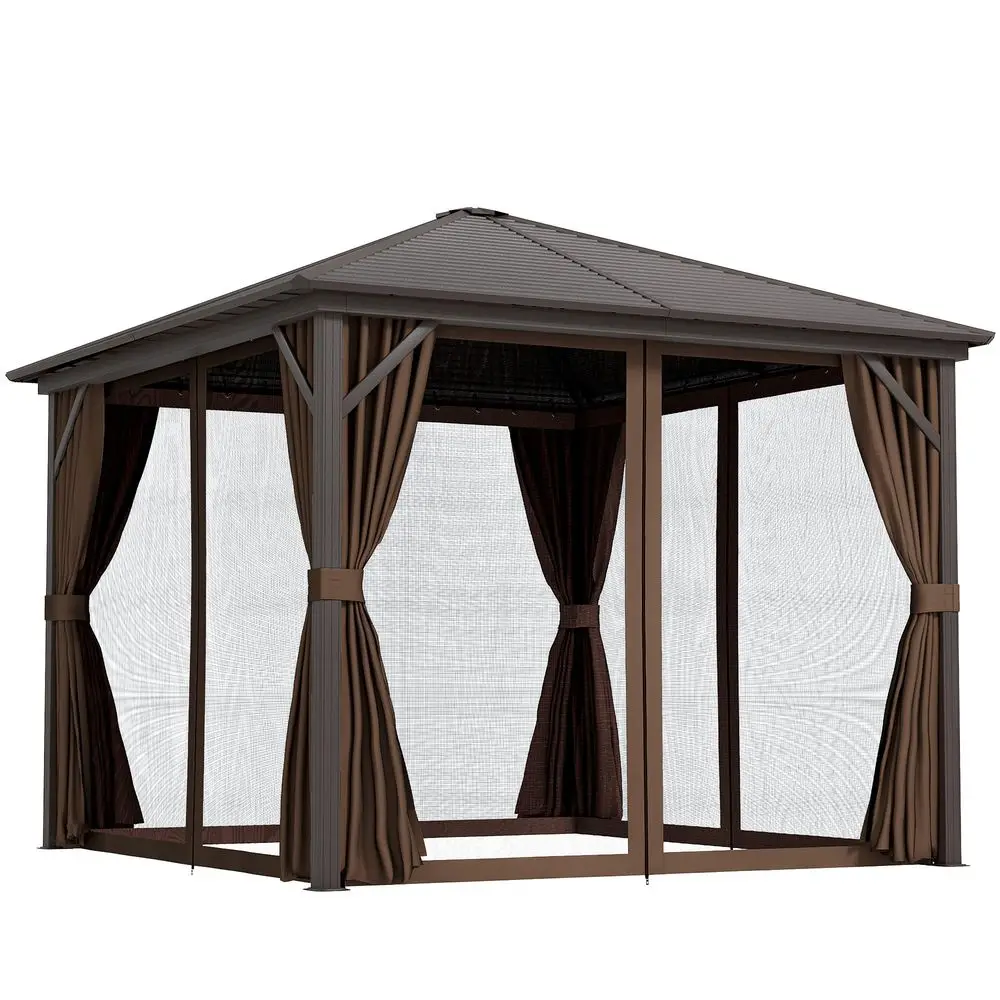 10 x 10 Hardtop Gazebo Canopy with Galvanized Steel Roof, Aluminum Frame, Permanent Pavilion Outdoor Gazebo with Hook, Netting
10 x 10 Hardtop Gazebo Canopy with Galvanized Steel Roof, Aluminum Frame, Permanent Pavilion Outdoor Gazebo with Hook, Netting