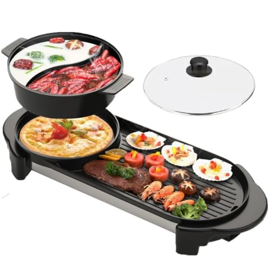 Hot Pot with Grill for home dining, stainless steel, black, 2-in-1 shabu shabu and Korean BBQ with removable pot, 1200W power,
Hot Pot with Grill for home dining, stainless steel, black, 2-in-1 shabu shabu and Korean BBQ with removable pot, 1200W power,