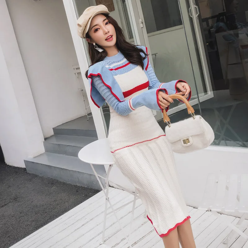 Autumn Long Sleeve Sweater Dress O-neck Flare Sleeve Hollow Out Knitted Dress Fashion Slim Fit White Dresses for Women Classy
Autumn Long Sleeve Sweater Dress O-neck Flare Sleeve Hollow Out Knitted Dress Fashion Slim Fit White Dresses for Women Classy