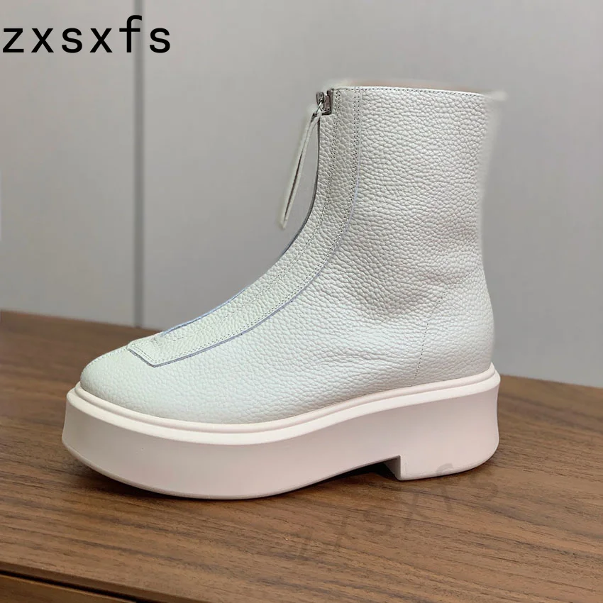 Quality Leather Flat Platform Ankle Boots For Women Thick Sole Chelsea Boots Front Zipper Casual Shoes Motorcyle Boots Mujer
Quality Leather Flat Platform Ankle Boots For Women Thick Sole Chelsea Boots Front Zipper Casual Shoes Motorcyle Boots Mujer