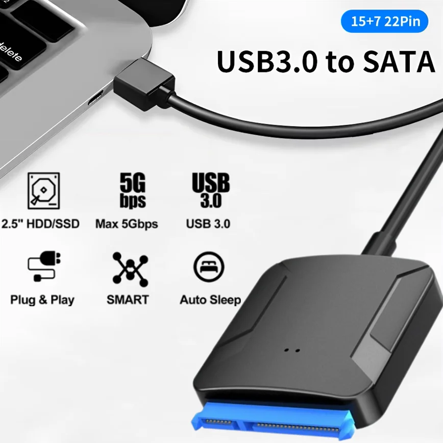SATA to USB 3.0 Cable Adapter USB to SATA 7+15 Pin External Hard Drive Converter for 2.5 inch Hard Drive HDD/SSD Data Transfer
SATA to USB 3.0 Cable Adapter USB to SATA 7+15 Pin External Hard Drive Converter for 2.5 inch Hard Drive HDD/SSD Data Transfer