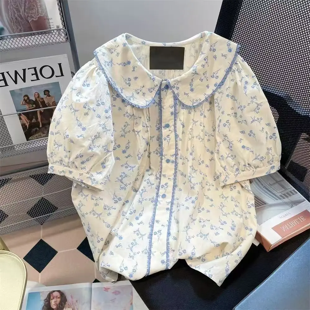 Floral Print Patchwork Peter Pan Collar Tops Japan Girls Preppy Style Women Summer Short Sleeve Korean Fashion Button Up Shirts 
Floral Print Patchwork Peter Pan Collar Tops Japan Girls Preppy Style Women Summer Short Sleeve Korean Fashion Button Up Shirts