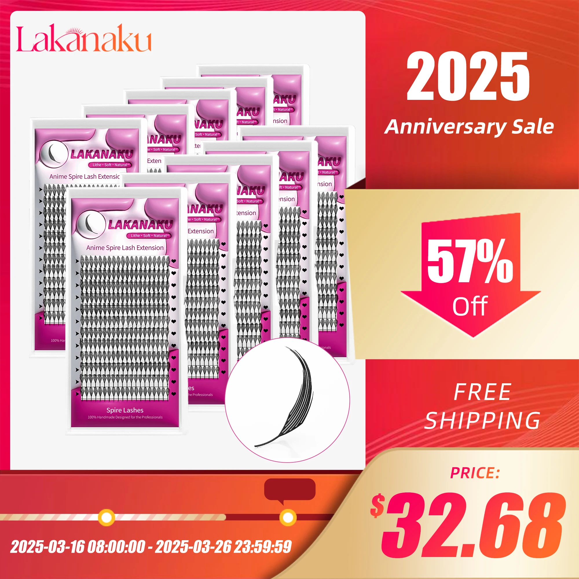 LAKANAKU 10Pcs C/D/CC Curl Mix 8-15mm Cashmere Soft Light Premade Anime Spire Eyelashes Extension Feather Shape 0.07mm Eyelashes
LAKANAKU 10Pcs C/D/CC Curl Mix 8-15mm Cashmere Soft Light Premade Anime Spire Eyelashes Extension Feather Shape 0.07mm Eyelashes