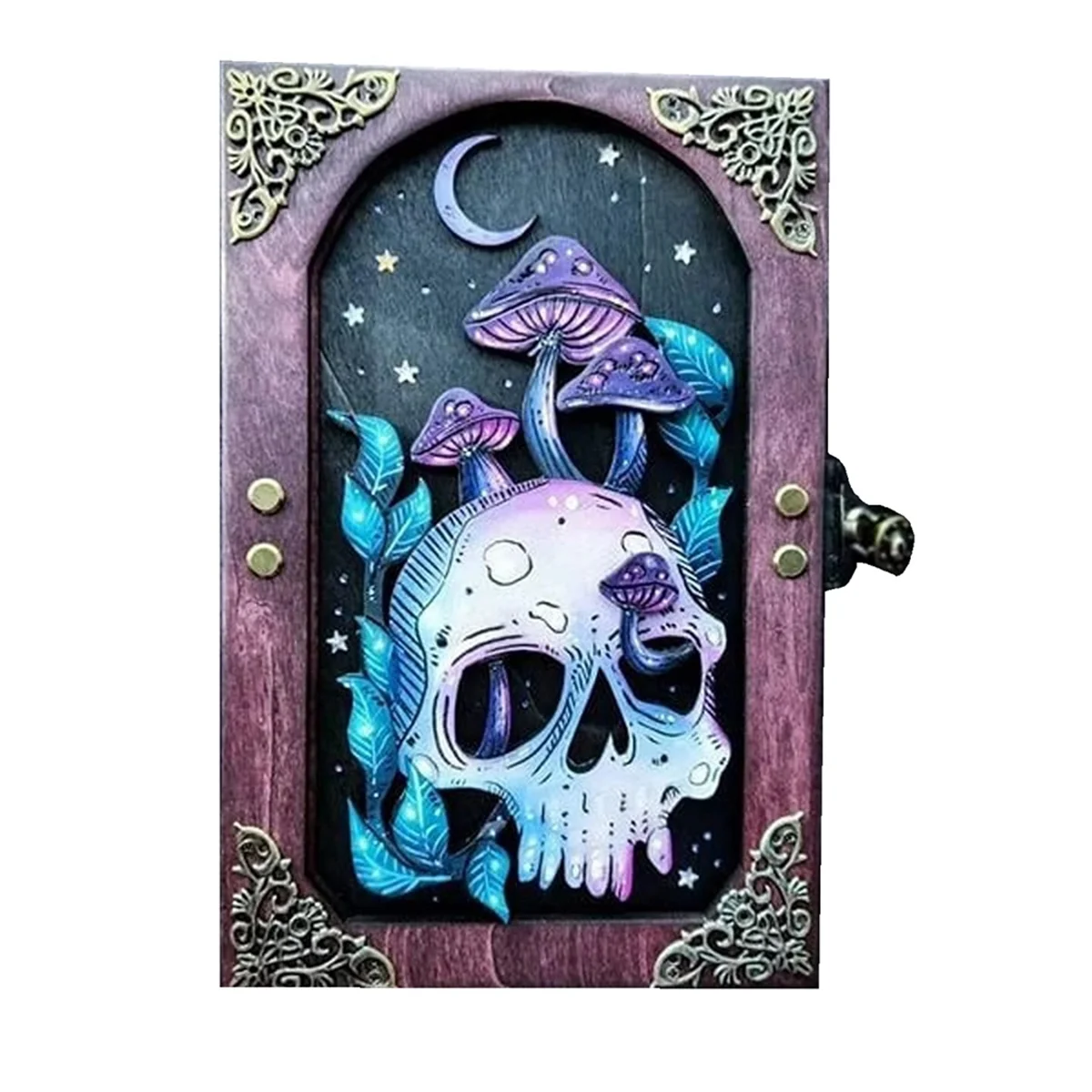 Mushroom & Sunflower Skull Hidden Key Journal Wooden Leather Notebook Gothic Themed Home Decor (Mushroom Skull)
Mushroom & Sunflower Skull Hidden Key Journal Wooden Leather Notebook Gothic Themed Home Decor (Mushroom Skull)
