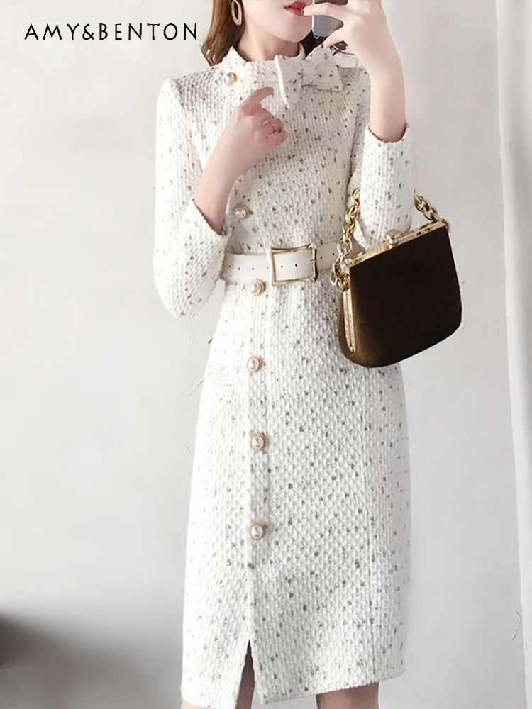 French Gentle Temperament Dress for Women High-Grade Socialite Vintage Bow Wool Mini Dress Winter New Thicken Slim Fit Dresses
French Gentle Temperament Dress for Women High-Grade Socialite Vintage Bow Wool Mini Dress Winter New Thicken Slim Fit Dresses