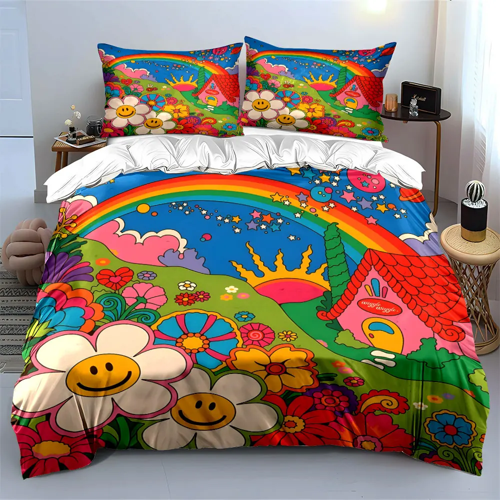 Rainbow, Flowers, and Cartoon House Print Soft Comfortable Duvet Cover Bedding Set Included 1*Duvet Cover 2*Pillowcases
Rainbow, Flowers, and Cartoon House Print Soft Comfortable Duvet Cover Bedding Set Included 1*Duvet Cover 2*Pillowcases