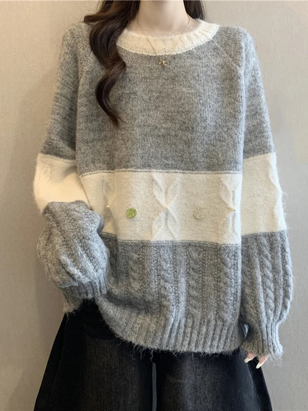 Gray Lazy Style Knitted Sweater Women's Shoulder Length Middle Long Loose Fit Winter Fashion Casual round Neck Long Sleeve Top
Gray Lazy Style Knitted Sweater Women's Shoulder Length Middle Long Loose Fit Winter Fashion Casual round Neck Long Sleeve Top