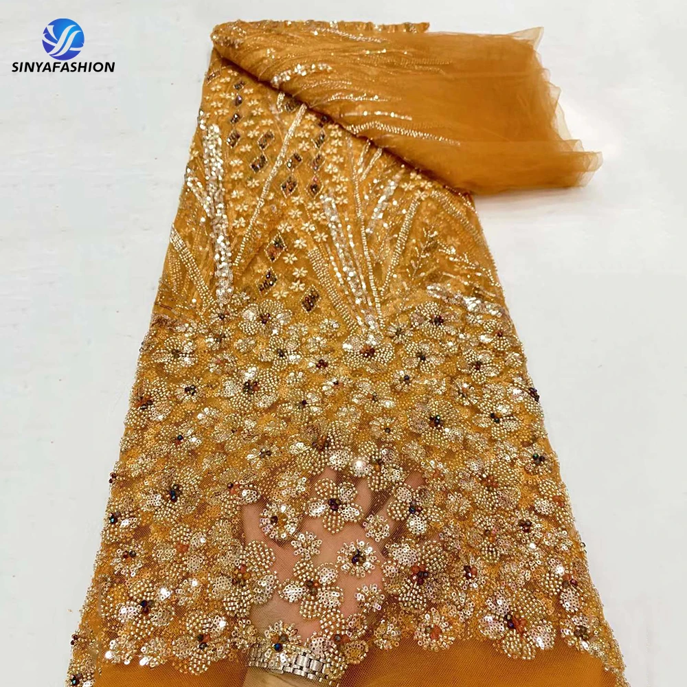 Sinya Gold Flower Sequins Diamond Beads African French Tulle Embroidery High Quality Heavy Beaded Lace Fabric Luxury For Women
Sinya Gold Flower Sequins Diamond Beads African French Tulle Embroidery High Quality Heavy Beaded Lace Fabric Luxury For Women