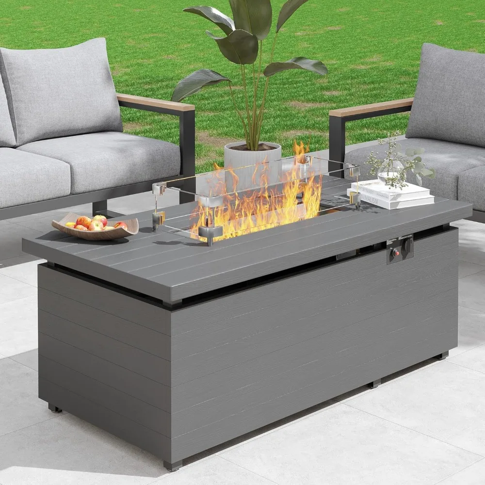 51 Inch Outdoor Fire Pit Table, 50,000 BTU Rectangle Propane Fire Pit with Glass Wind Guard, Rain Cover, Removable Lid, Matchin
51 Inch Outdoor Fire Pit Table, 50,000 BTU Rectangle Propane Fire Pit with Glass Wind Guard, Rain Cover, Removable Lid, Matchin
