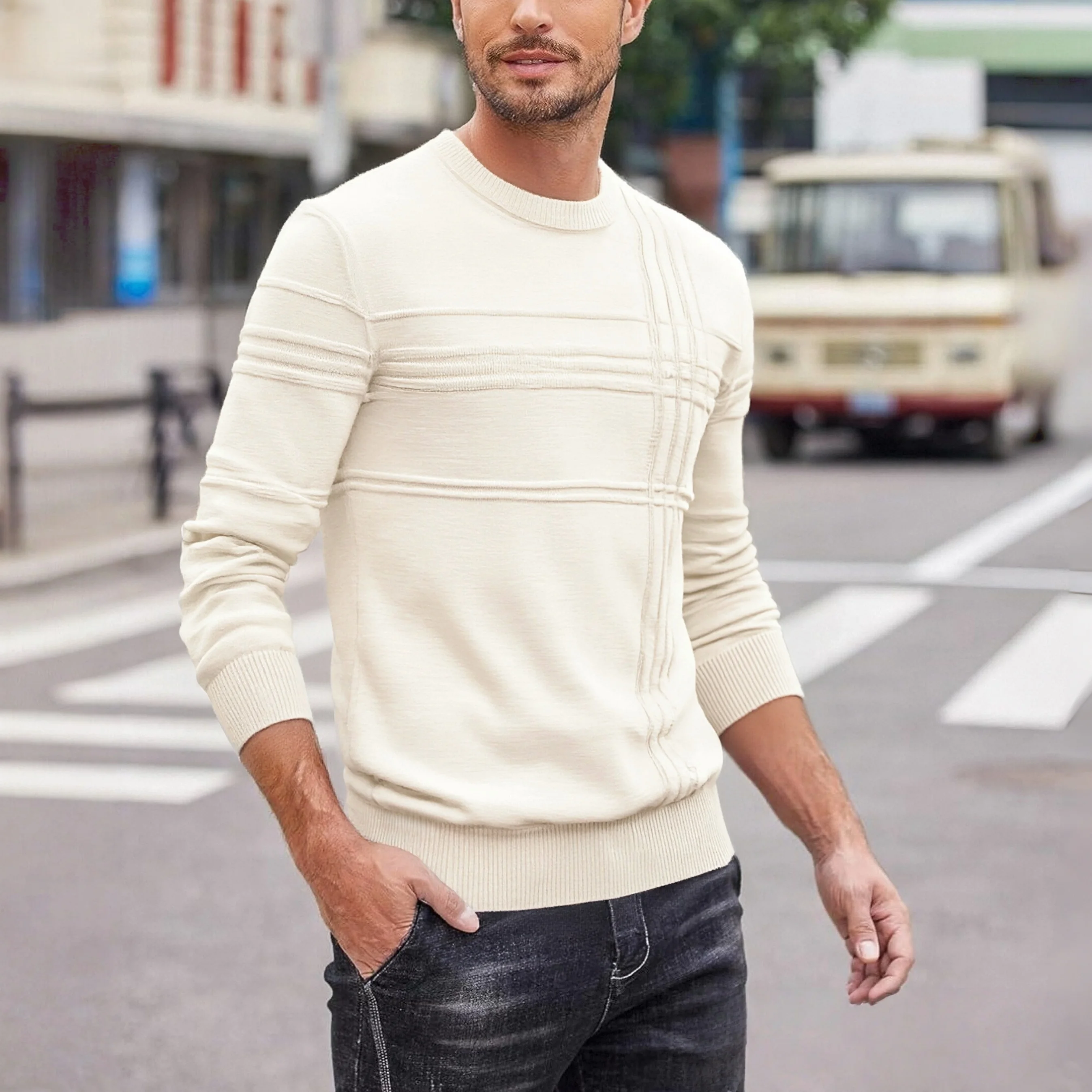 Men Spring Autumn Crew Neck Textured Striped Knit Sweater Long Sleeve Slim Fit Casual Business Pullover Knit Tops
Men Spring Autumn Crew Neck Textured Striped Knit Sweater Long Sleeve Slim Fit Casual Business Pullover Knit Tops