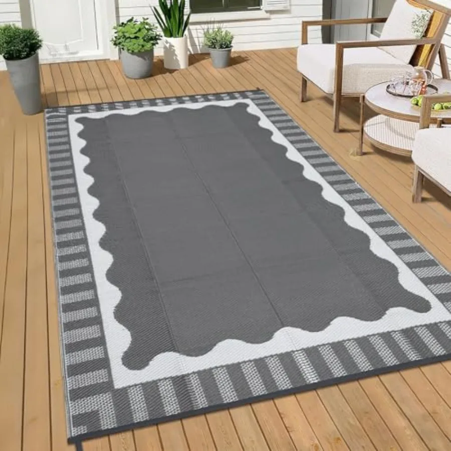 9x12 Patio Outdoor Rug for Backyard Deck Pool Beach, Waterproof Plastic Straw, Grey, Modern Scalloped Border UV Resistant Rever
9x12 Patio Outdoor Rug for Backyard Deck Pool Beach, Waterproof Plastic Straw, Grey, Modern Scalloped Border UV Resistant Rever