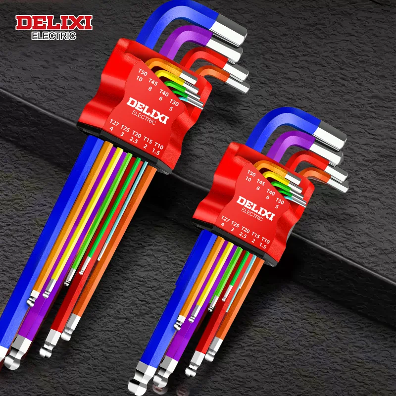 DELIXI ELECTRIC S2 Цветной шестигранный ключ из сплава, твердость 60-62HRC, цветная кодировка.90 ° Изгиб, шаровая и плоская головка, для ремонта автомобилей/мебели
DELIXI ELECTRIC S2 Цветной шестигранный ключ из сплава, твердость 60-62HRC, цветная кодировка.90 ° Изгиб, шаровая и плоская головка, для ремонта автомобилей/мебели