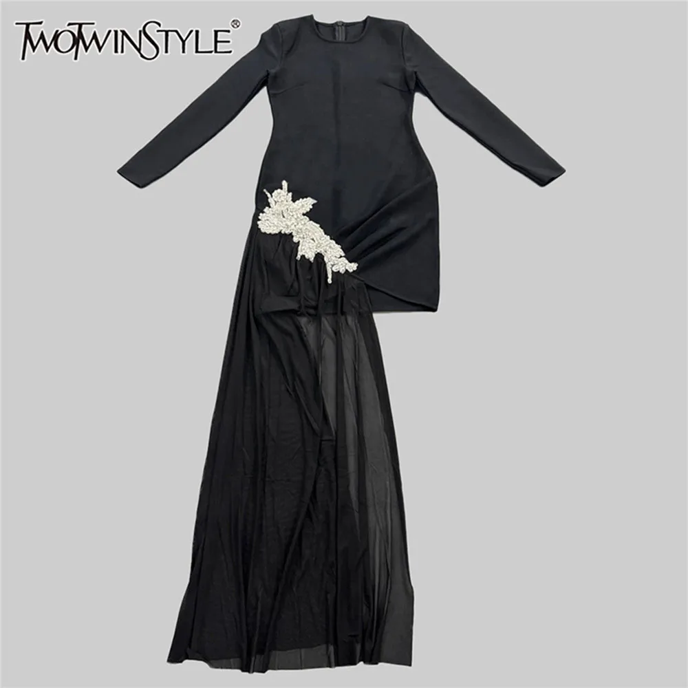 TWOTWINSTYLE Solid Slim Fit Spliced Appliques Dresses For Women Round Neck Long Sleeve High Waist Chic Dress Female KDR516201
TWOTWINSTYLE Solid Slim Fit Spliced Appliques Dresses For Women Round Neck Long Sleeve High Waist Chic Dress Female KDR516201