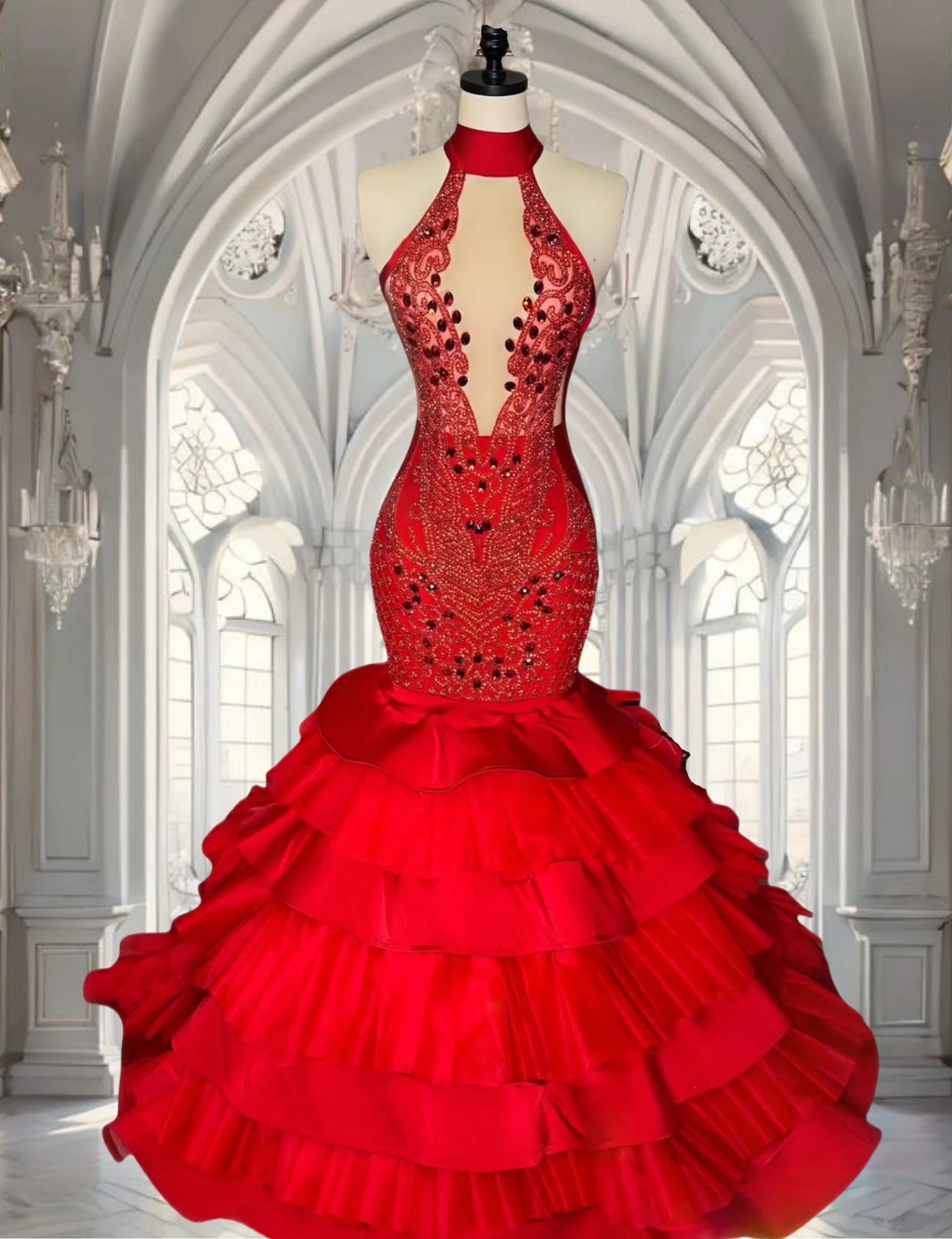 Red Satin Tiered Crystal Prom Dresses Long for Women 2025 Diamond Ruffle Formal Evening Gowns Customized
Red Satin Tiered Crystal Prom Dresses Long for Women 2025 Diamond Ruffle Formal Evening Gowns Customized