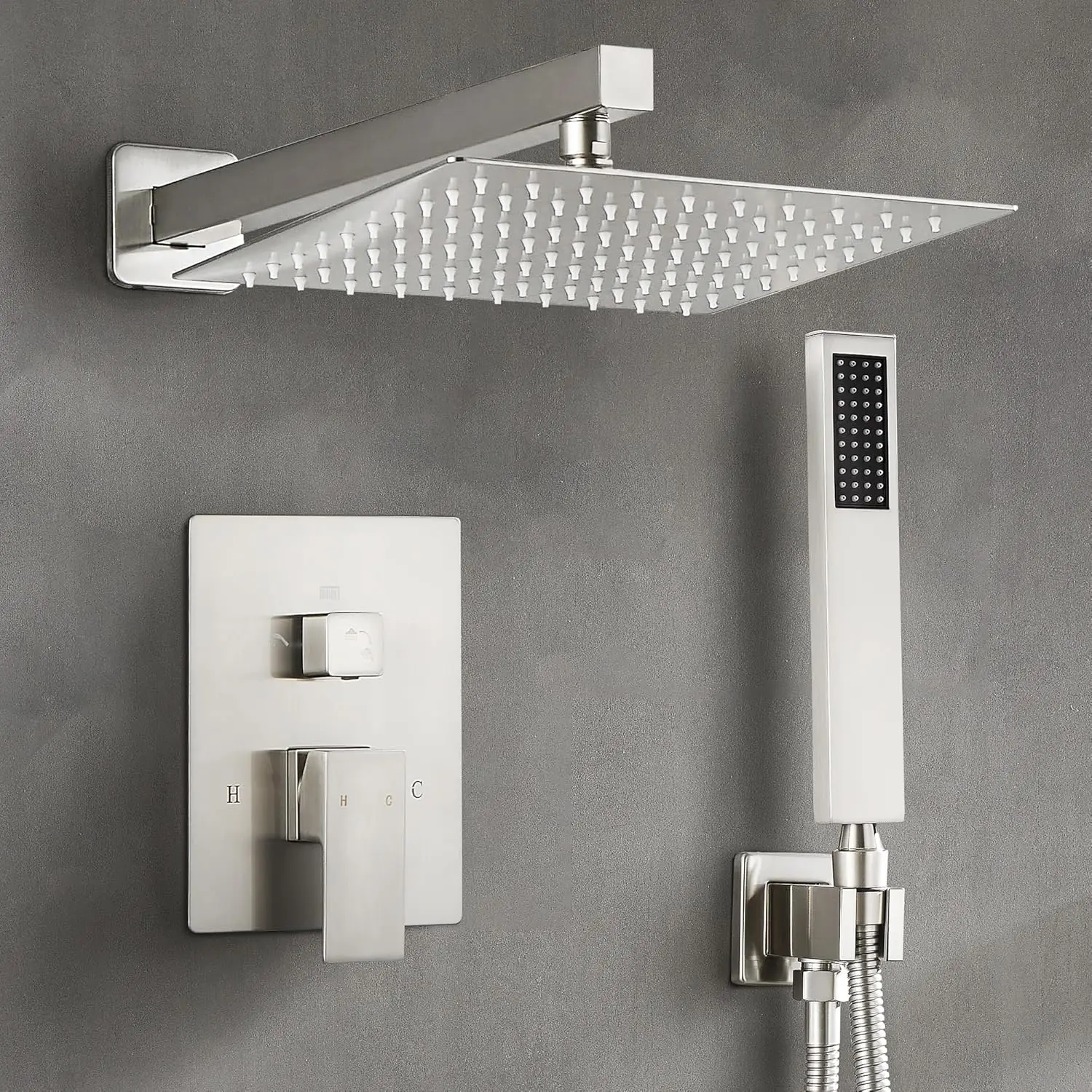 10 Inch Rainfall Shower Faucet Set with Handheld, Wall Mounted Shower System, Brushed Nickel
10 Inch Rainfall Shower Faucet Set with Handheld, Wall Mounted Shower System, Brushed Nickel