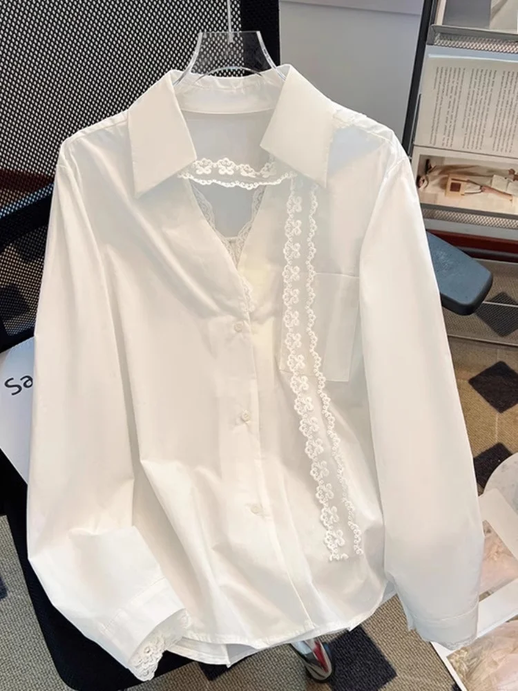 Recommended Design Lace Splice V-Ne irt Women's Early Spring 2025 New White irt Korean Sle Loose Fit Long Sve
Recommended Design Lace Splice V-Ne irt Women's Early Spring 2025 New White irt Korean Sle Loose Fit Long Sve