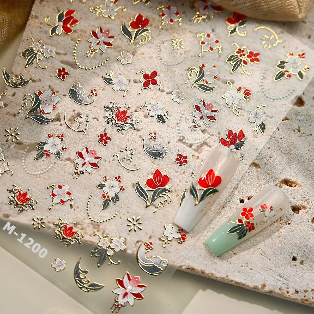Gold Stamped Red White Flower Leaf Totem Sea Wave Pattern 3D Self-Adhesive Nail Stickers Chinese Style Manicure Decals Wholesale
Gold Stamped Red White Flower Leaf Totem Sea Wave Pattern 3D Self-Adhesive Nail Stickers Chinese Style Manicure Decals Wholesale