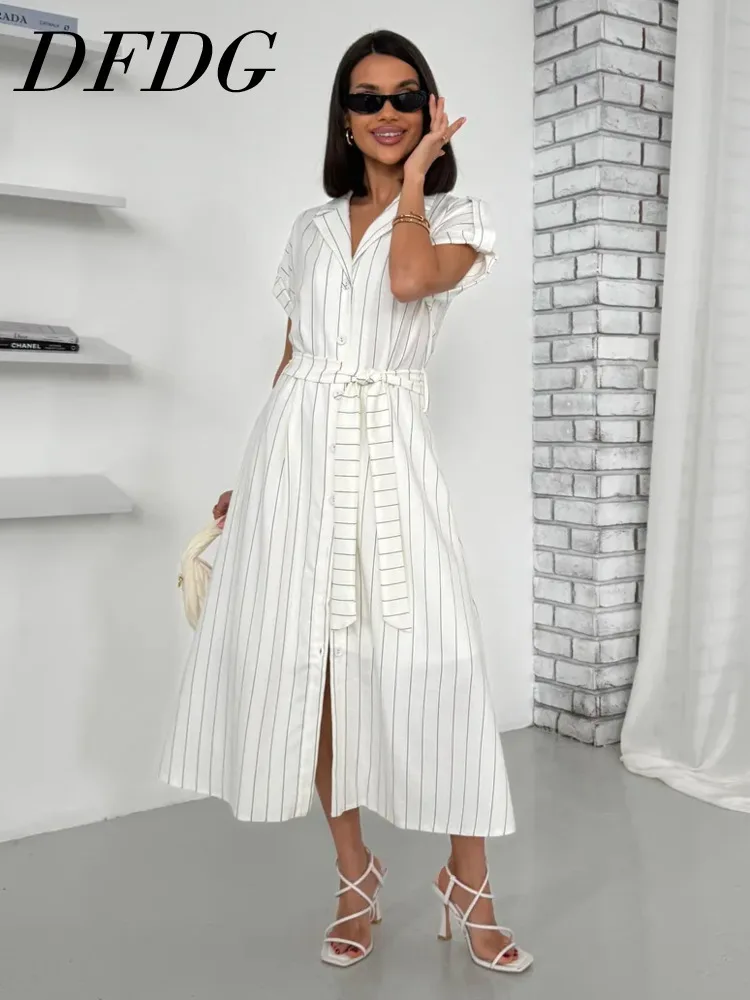 Женское платье-рубашка DFDG с воротником, в полоску, с завязками спереди, приталенное, для офиса, повседневное, модное, трендовое, 2026
Женское платье-рубашка DFDG с воротником, в полоску, с завязками спереди, приталенное, для офиса, повседневное, модное, трендовое, 2026