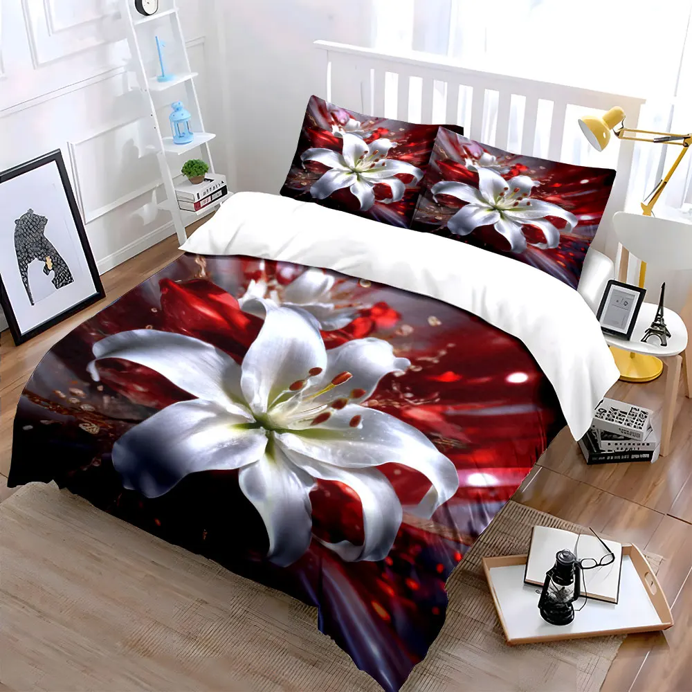 White Lily on Red Background Bedding Set 3PCS Elegant Floral Print Duvet Cover Pillowcases Modern Art Style for Bedroom Decor
White Lily on Red Background Bedding Set 3PCS Elegant Floral Print Duvet Cover Pillowcases Modern Art Style for Bedroom Decor