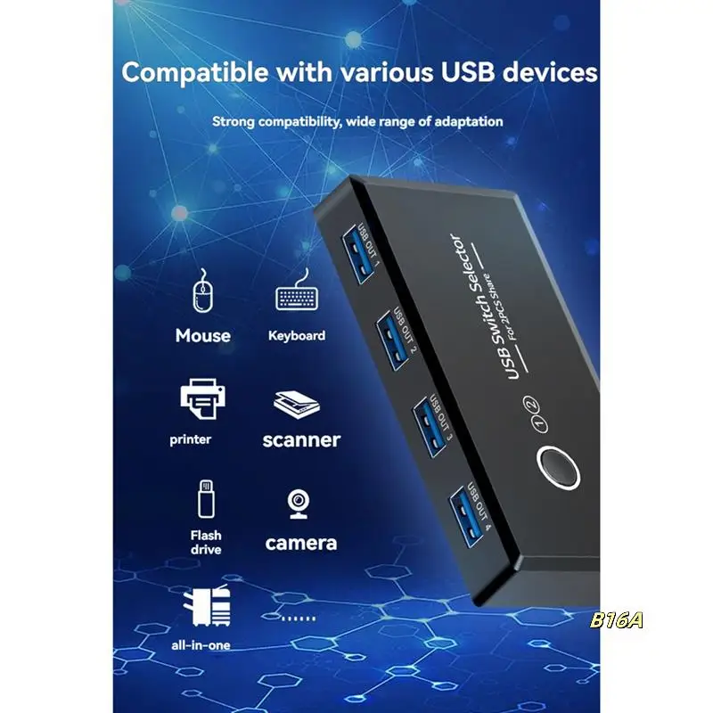 2 Inputs 4 Outputs USB Switch Adapter USB Shared Switcher Compatible With Various USB Devices 2.0
2 Inputs 4 Outputs USB Switch Adapter USB Shared Switcher Compatible With Various USB Devices 2.0