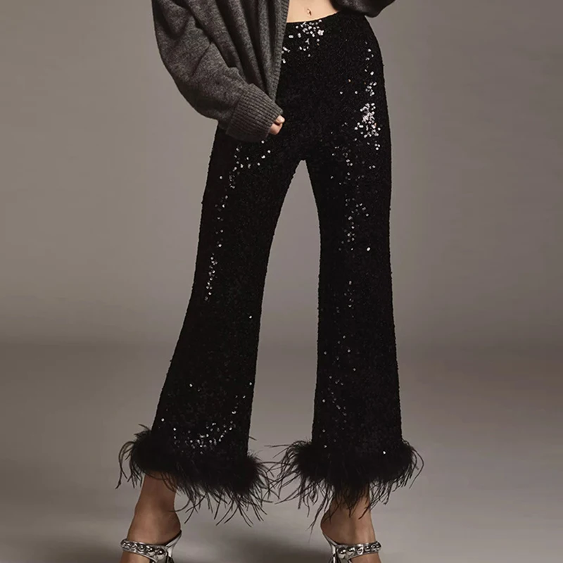 Новые модные женские брюки для вечеринок в ночных клубах, весенние, повседневные, прямые, с пайетками, 2026, с перьями, пэчворк, облегающие, расклешенные
Новые модные женские брюки для вечеринок в ночных клубах, весенние, повседневные, прямые, с пайетками, 2026, с перьями, пэчворк, облегающие, расклешенные