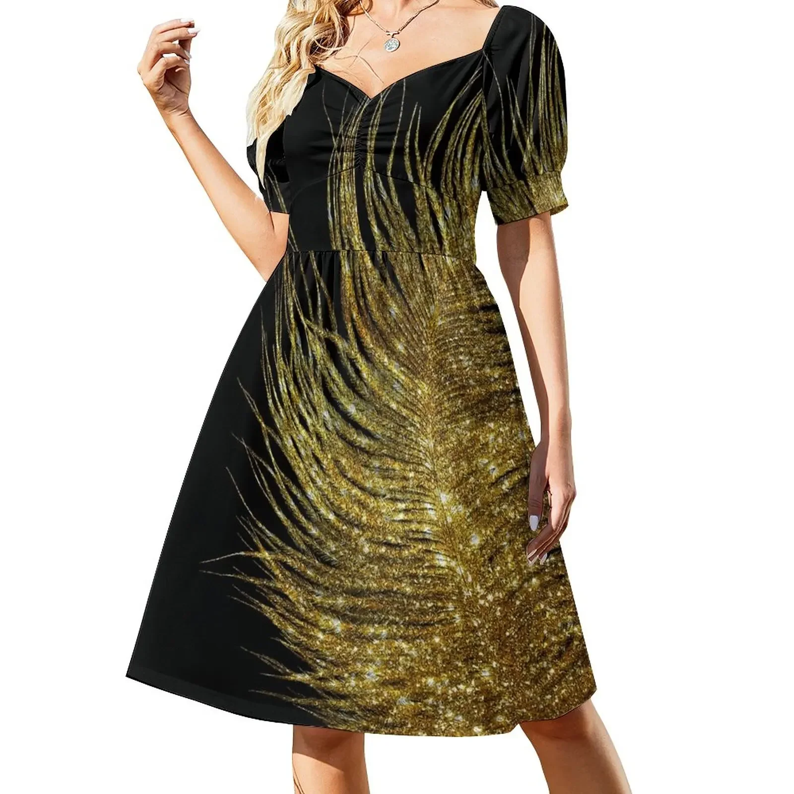 Gold Glitter Feather on Black Short-Sleeved Dress summer dress women 2025 long dresses for women
Gold Glitter Feather on Black Short-Sleeved Dress summer dress women 2025 long dresses for women