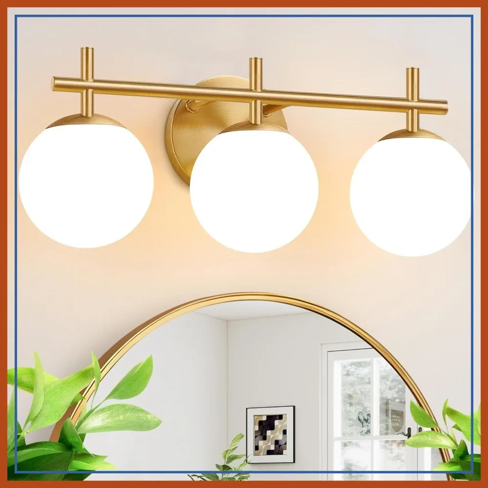 3-Light Brushed Gold Bathroom Vanity Light with Milky White Glass Shades, 19.3" Wall Sconce for Bathroom or Bedroom
3-Light Brushed Gold Bathroom Vanity Light with Milky White Glass Shades, 19.3" Wall Sconce for Bathroom or Bedroom
