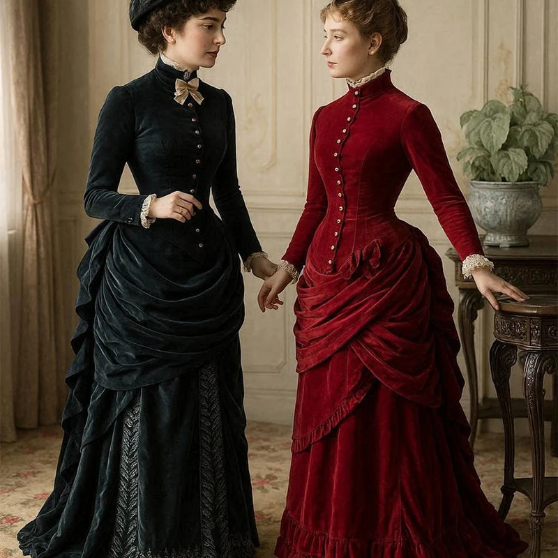 Commissions Order 18th Century Victorian Gothic Black/Red Velvet Ball Gown Civil War Long Sleeves Top Bustle Skirt Dress
Commissions Order 18th Century Victorian Gothic Black/Red Velvet Ball Gown Civil War Long Sleeves Top Bustle Skirt Dress