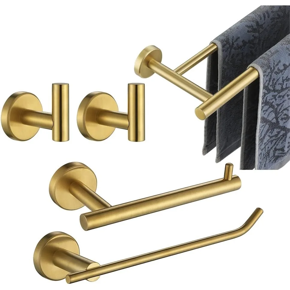 Bathroom Hardware Set 5-Piece Brushed Gold Wall Mount Towel Bar 24 inch Hand Towel Holder TP Holder Towel Hooks Stainless Steel
Bathroom Hardware Set 5-Piece Brushed Gold Wall Mount Towel Bar 24 inch Hand Towel Holder TP Holder Towel Hooks Stainless Steel