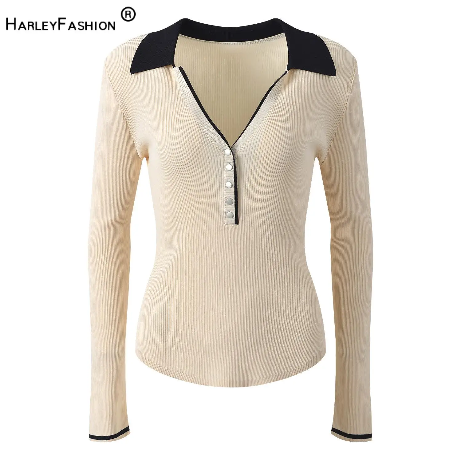 Lady Summer Fashion Designed Colorblock Turn-down Collar Long Sleeve Knits Slim Fitted Casual Pullover Sweater for Women
Lady Summer Fashion Designed Colorblock Turn-down Collar Long Sleeve Knits Slim Fitted Casual Pullover Sweater for Women