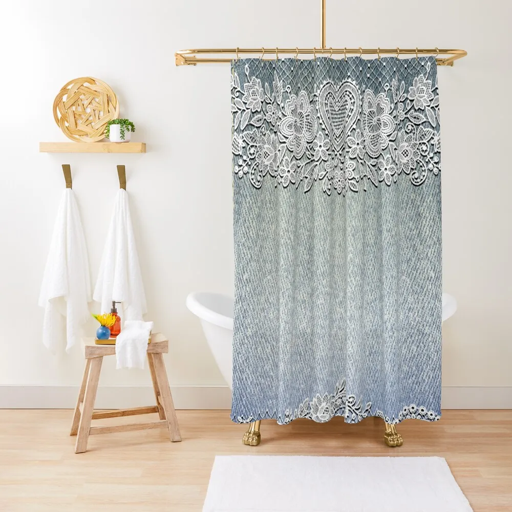 Blue Denim & Heart Lace Shower Curtain Bathroom Showers Waterproof Shower Curtain
Blue Denim & Heart Lace Shower Curtain Bathroom Showers Waterproof Shower Curtain