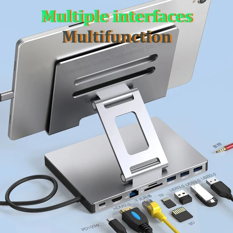 9 In 1 Docking Stations Tablet Stand Holder USB Type-C HDMI PD 3.0 SD/TF 3.5MM Foldable Rotatable Desktop Phone Holder
9 In 1 Docking Stations Tablet Stand Holder USB Type-C HDMI PD 3.0 SD/TF 3.5MM Foldable Rotatable Desktop Phone Holder