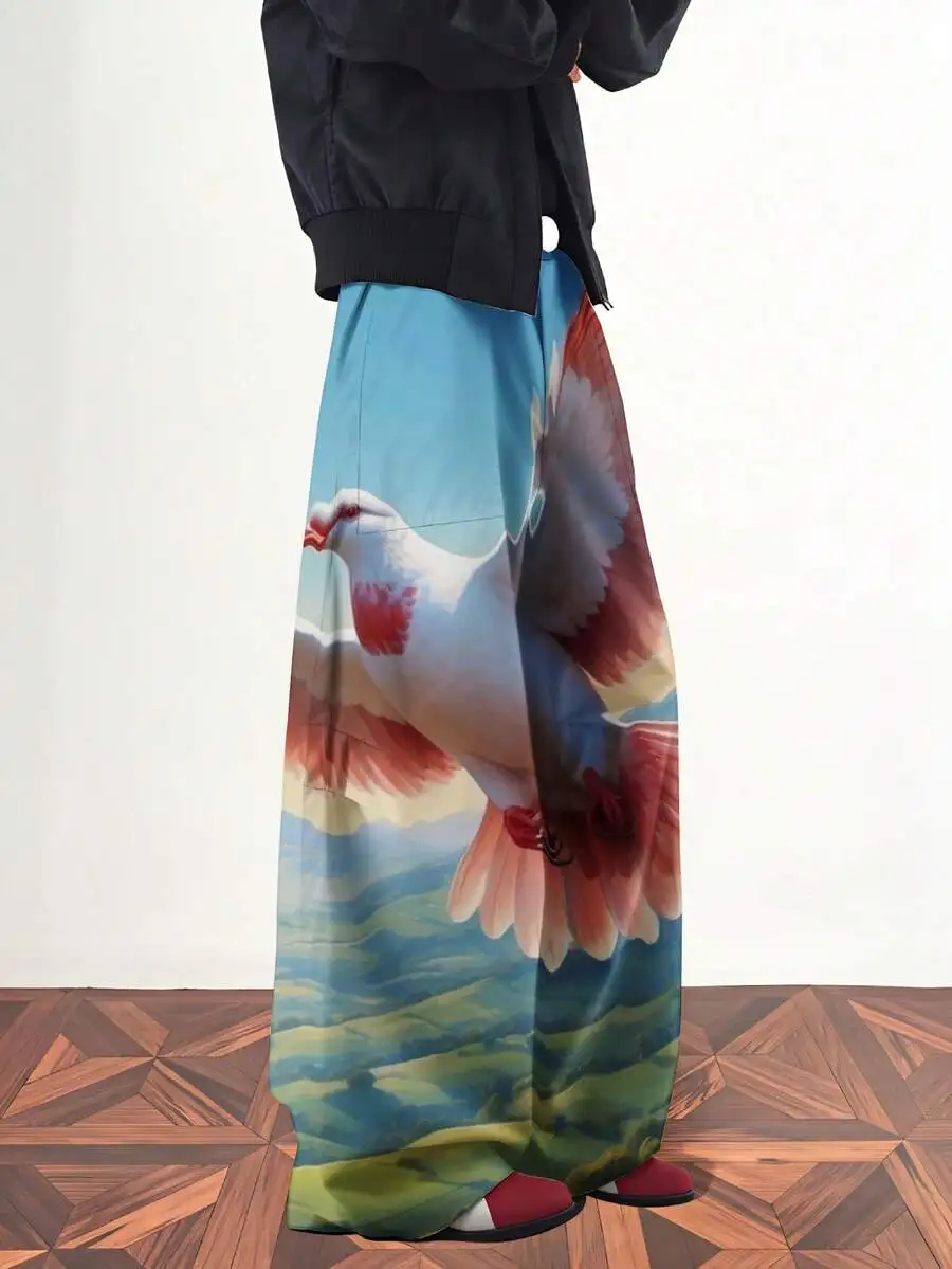 Pigeon Print Wide Leg Pants With Mountain Landscape Artistic Pattern Casual Loose Fit Trousers
Pigeon Print Wide Leg Pants With Mountain Landscape Artistic Pattern Casual Loose Fit Trousers