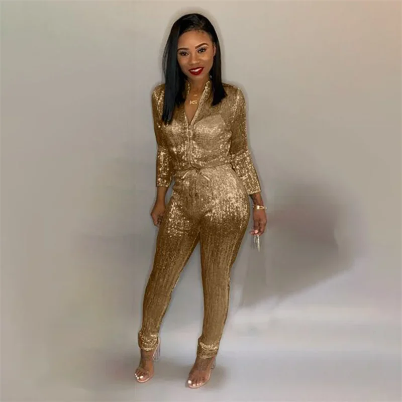 Fashion Glitter Sequins Slim Jumpsuit Women Elasticated Waist Lace-up Rompers Sexy Hip Lift Party Nightclub Wear Chic Streetwear
Fashion Glitter Sequins Slim Jumpsuit Women Elasticated Waist Lace-up Rompers Sexy Hip Lift Party Nightclub Wear Chic Streetwear