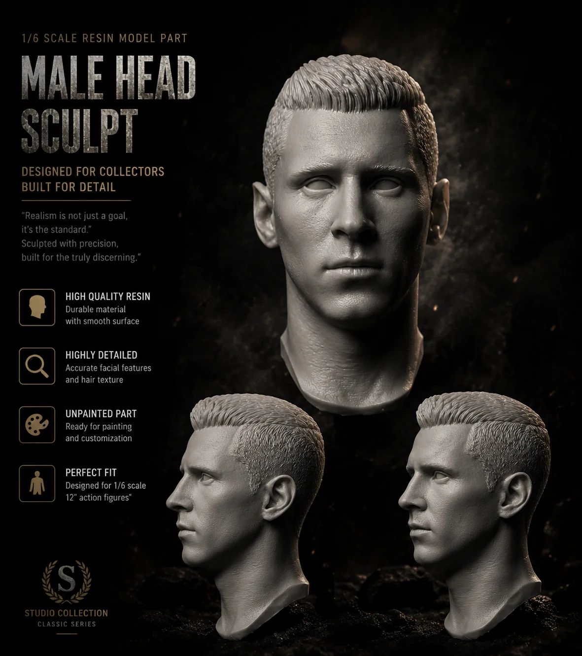 1/6 Scale Resin Head Sculpt Male Replacement Head for 12 Inch Action Figure DIY Model Kit
1/6 Scale Resin Head Sculpt Male Replacement Head for 12 Inch Action Figure DIY Model Kit