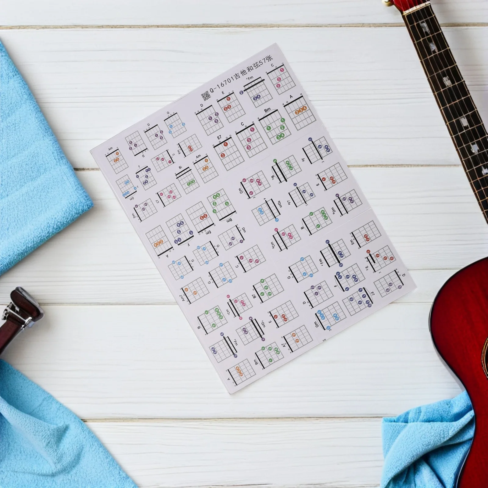 57Pcs Guitar Chord Chart Beginner Portable Instructional Guide Easy Guitar Guide Chord Cards for Musical Instrument Learning