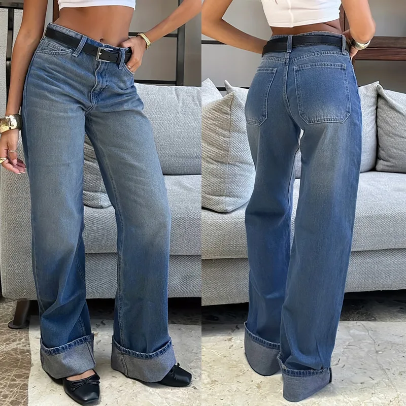 Women Denim Jeans Solid Jean Rolled Hem Pocket Zipper Fly Full Length Straight Pants Slight Strech Loose Streetwear 2025 Winter
Women Denim Jeans Solid Jean Rolled Hem Pocket Zipper Fly Full Length Straight Pants Slight Strech Loose Streetwear 2025 Winter