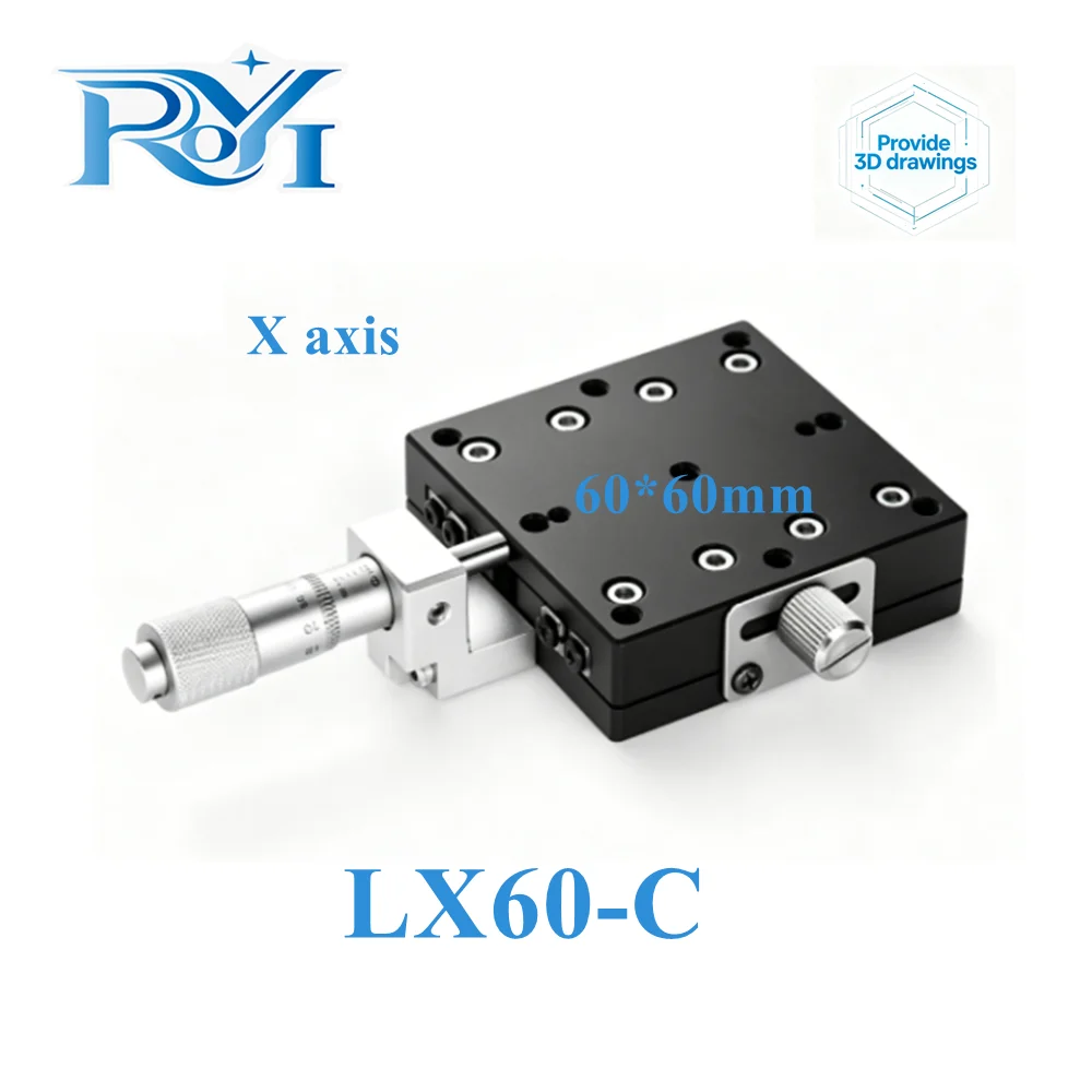 X Axis 60mm LX60-L LX60-C LX25-R Knob Micrometer Sliding stage Cross Guide Rail Type Platform Manual Displacement Sliding Table
X Axis 60mm LX60-L LX60-C LX25-R Knob Micrometer Sliding stage Cross Guide Rail Type Platform Manual Displacement Sliding Table