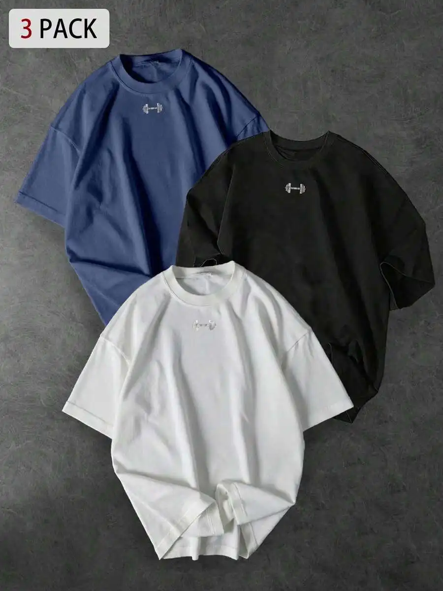 Набор из 3 мужских футболок свободного кроя с круглым вырезом и коротким рукавом, с принтом в виде штанги, в повседневном спортивном стиле
Набор из 3 мужских футболок свободного кроя с круглым вырезом и коротким рукавом, с принтом в виде штанги, в повседневном спортивном стиле