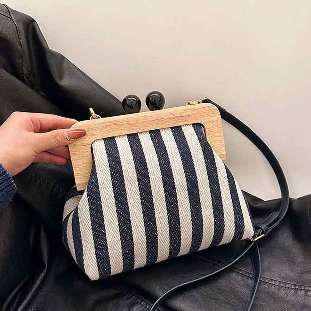 Striped Design Wooden Frame Bag Detachable Strap Textured Fabric Kiss Lock Pouch Lightweight Contrast Color Canvas Purse
Striped Design Wooden Frame Bag Detachable Strap Textured Fabric Kiss Lock Pouch Lightweight Contrast Color Canvas Purse