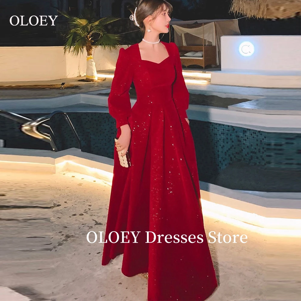 OLOEY Sparkly Red Evening Dresses Korea Women Wedding Party Long Sleeves Velvet Pleats Long Formal Occasion Gowns Customized
OLOEY Sparkly Red Evening Dresses Korea Women Wedding Party Long Sleeves Velvet Pleats Long Formal Occasion Gowns Customized