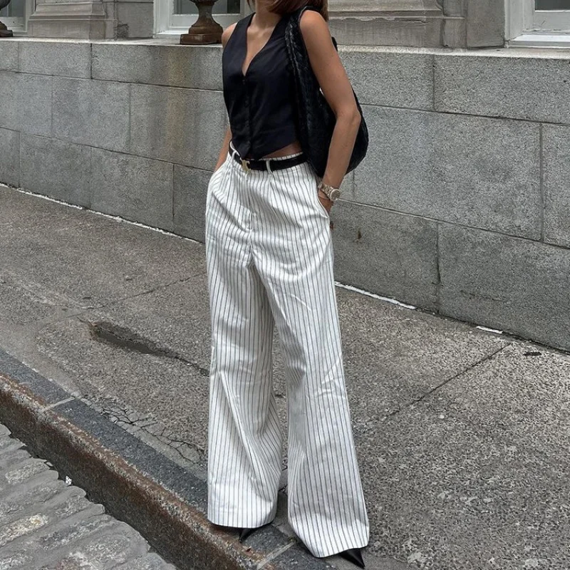 Retro Simple Wide-Leg Pants for Women, Black and White Striped, Spring and Autumn Fashion, Wild Suit, Temperament, New, 2024
Retro Simple Wide-Leg Pants for Women, Black and White Striped, Spring and Autumn Fashion, Wild Suit, Temperament, New, 2024